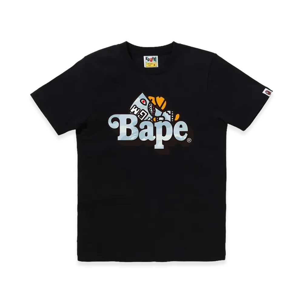 A BATHING APE Pastel Color Camo Shark Milo On Bape Tee "Black/Sax"