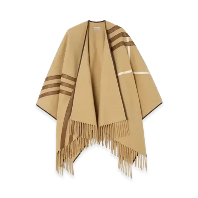 Burberry Women's Leather Trim Cashmere Cape "Sand Beige"