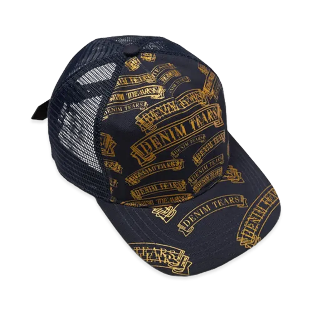 DENIM TEARS DT Stamp Pattern Trucker Hat "Navy"