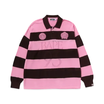 A BATHING APE Jacquard Multilogo Stripe Relaxed Fit LS Tee "Brown"
