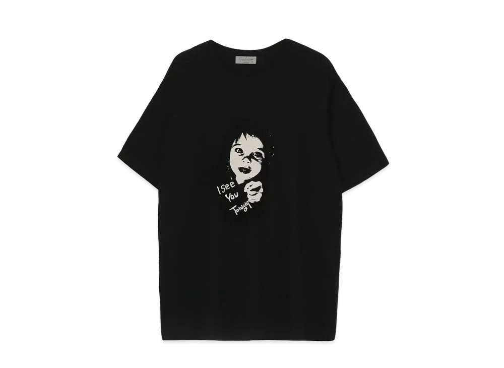 Yohji Yamamoto Pour Homme 30/-COMBED PLAIN STITCH ORIGINAL PRINT SHORT SLEEVES "Black"