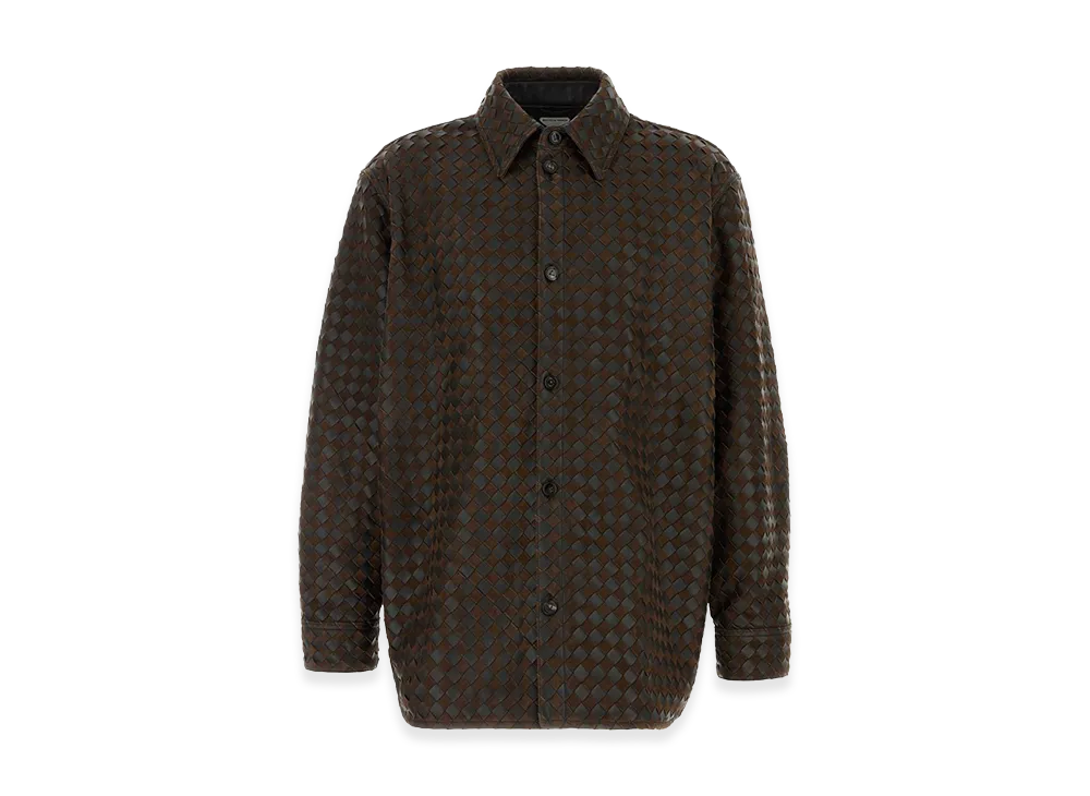 Bottega Veneta Two-Tone Leather And Suede Intrecciato Shirt "Multicolor"