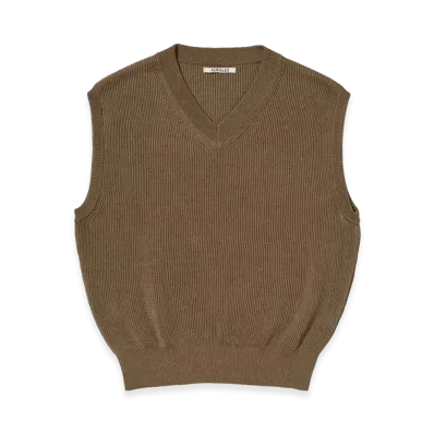 AURALEE Flat Yarn Rib Knit Vest "Light Brown"