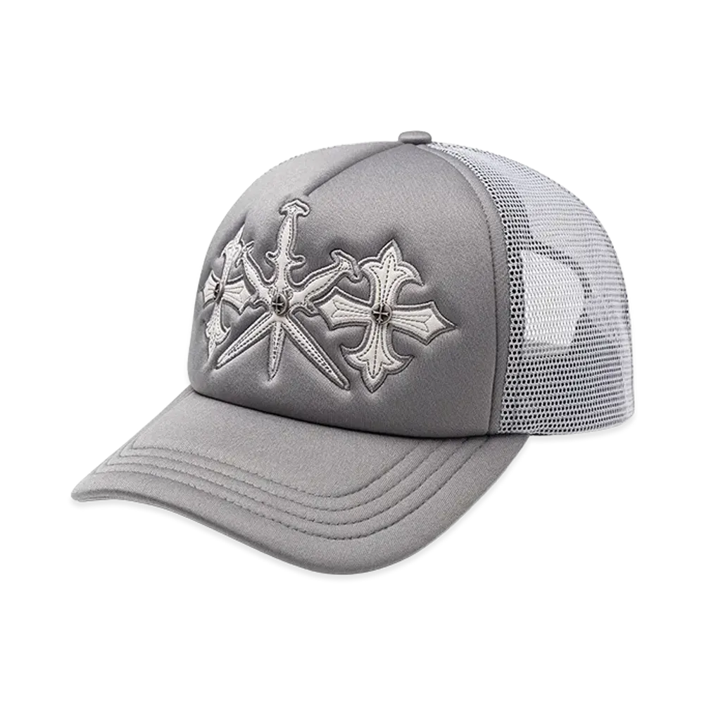 Unknown London Dagger Cross Leather Patch Mesh Cap "Gray"