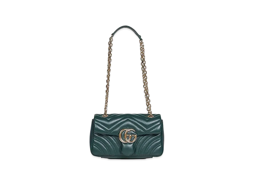 GUCCI Women's Nappa Leather Small GG Marmont Shoulder Bag "Green"