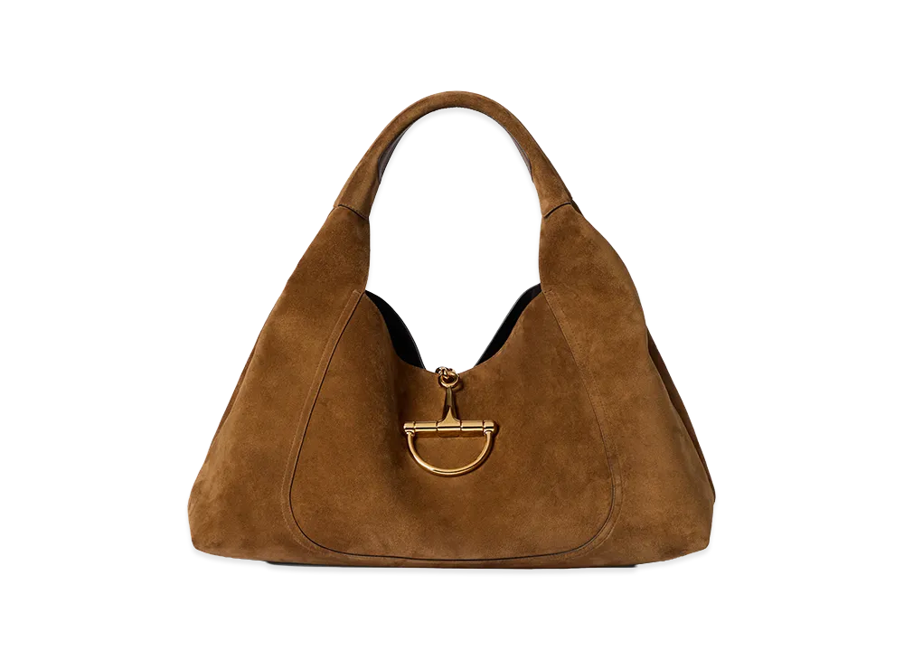 GUCCI Women's Suede Maxi Gucci Softbit Shoulder Bag "Camel"