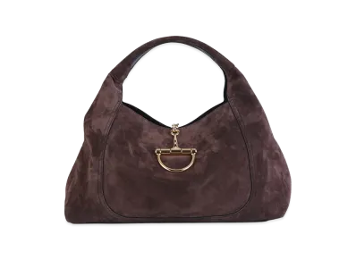 GUCCI Women's Suede Maxi Gucci Softbit Shoulder Bag "Brown"