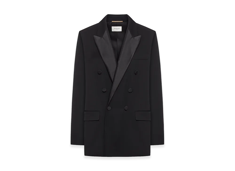 Saint Laurent Women's Grain De Poudre Smoking Jacket "Black"