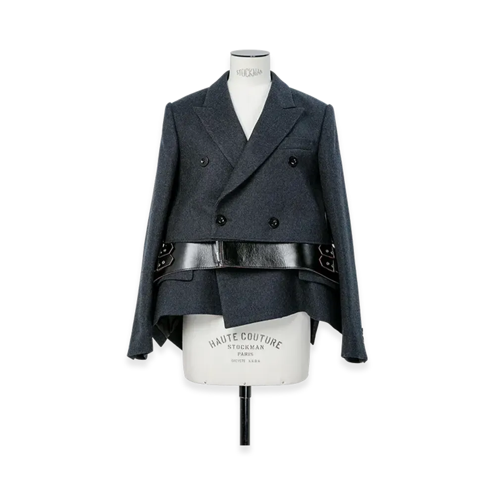 sacai Wool Melton x Leather Jacket "Charcoal Gray/Black"