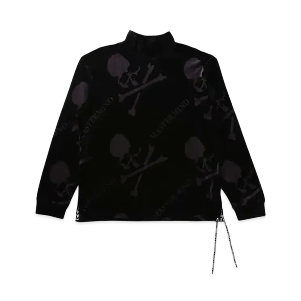 mastermind WORLD Velour All-Over Hi Neck LS Tee "Black Charcoal"