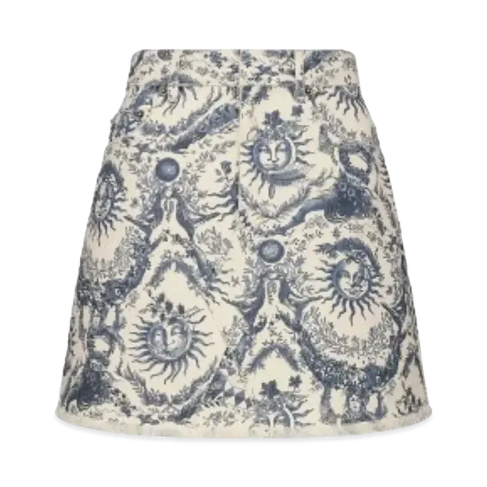 Dior Miniskirt Toile de Jouy Soleil Cotton Denim "White/Navy Blue"