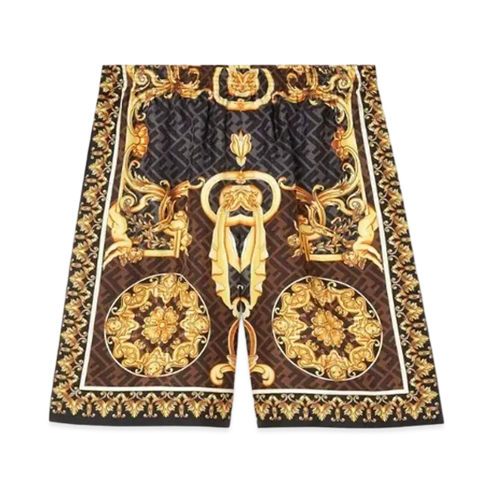 FENDI x Versace Fendace Gold Baroque Silk Shorts