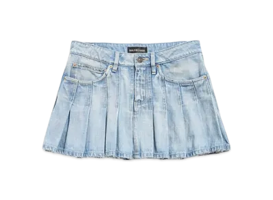 BALENCIAGA Women's Pleated Mini Skirt "Light Blue"