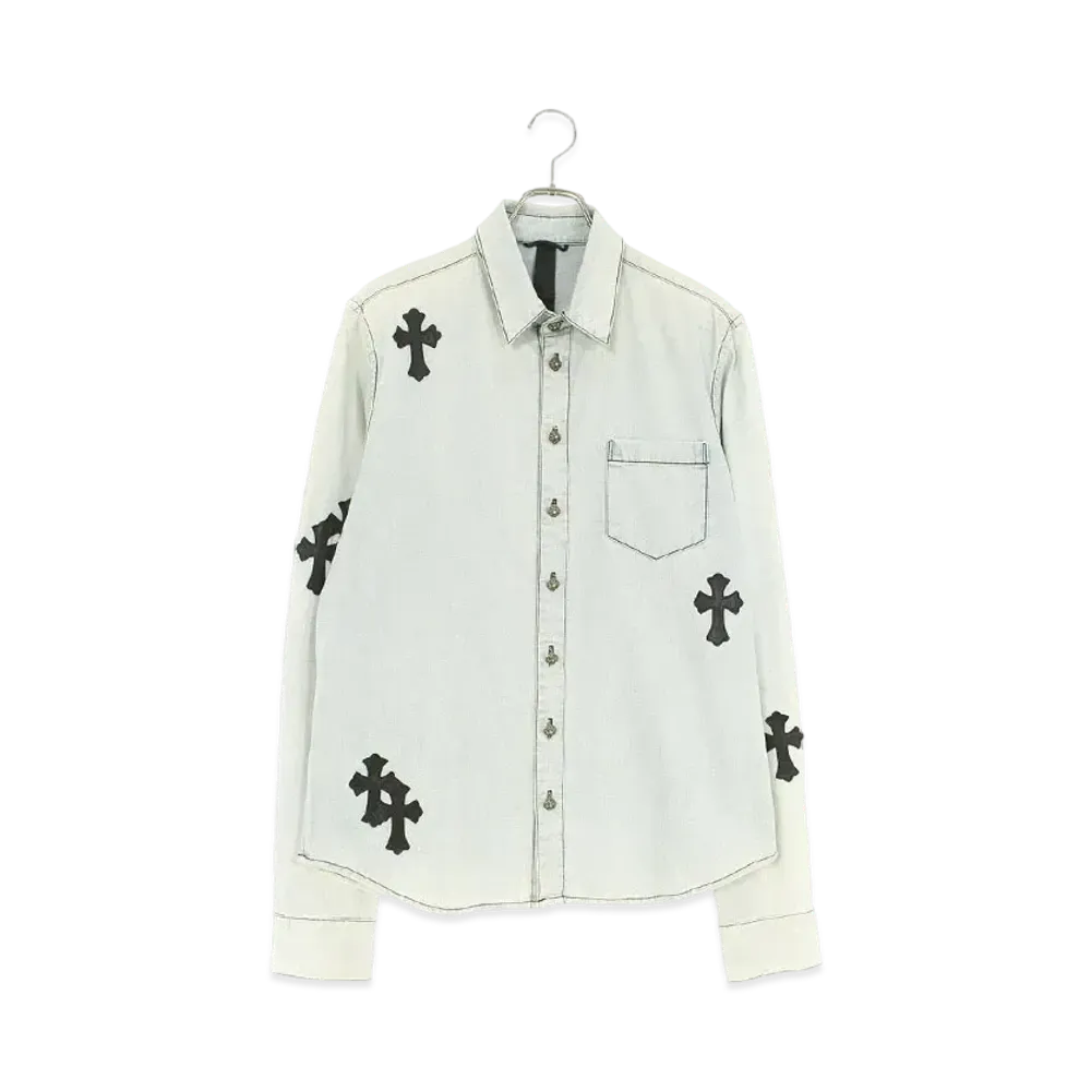 Chrome Hearts Looseends Cross Patch Denim L/S Shirt "Light Blue/Black"