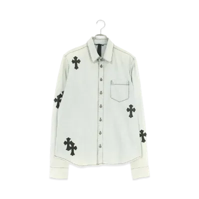 Chrome Hearts Looseends Cross Patch Denim L/S Shirt "Light Blue/Black"