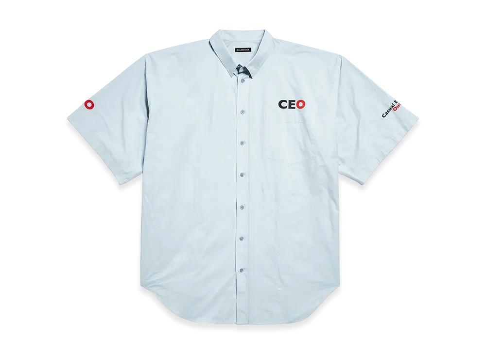 BALENCIAGA Men's CEO Uniform Logo Short Sleeve Oversized Shirt "Light Blue"