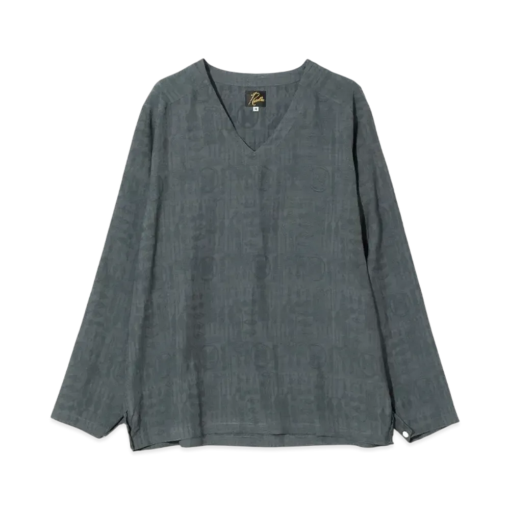 NEEDLES V-Neck P/O Shirt - Rayon Fine Pattern Jacquard "Green"