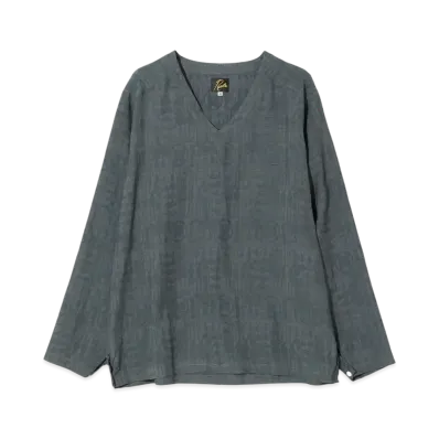 NEEDLES V-Neck P/O Shirt - Rayon Fine Pattern Jacquard "Green"