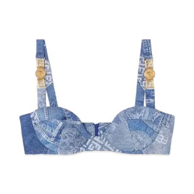 FENDI x Versace Fendace Denim Patchwork Bralette Top "Blue"