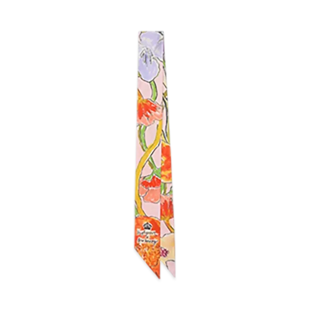 Burberry Skinny Highgrove Cascade Flower Silk Scarf "Light Pink"