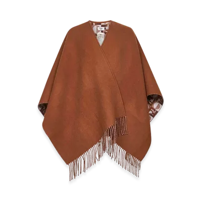 FENDI Women's Wool Blend Reversible Cape "Brown"
