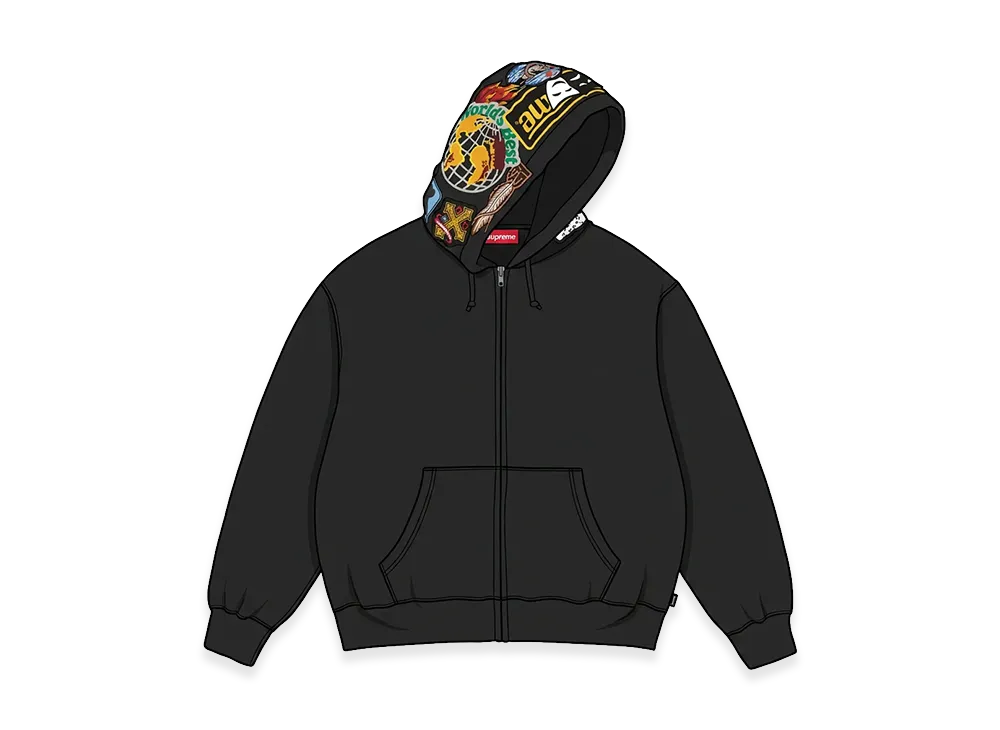 Supreme Patches Zip Up Hooded Sweatshirt "Black"
