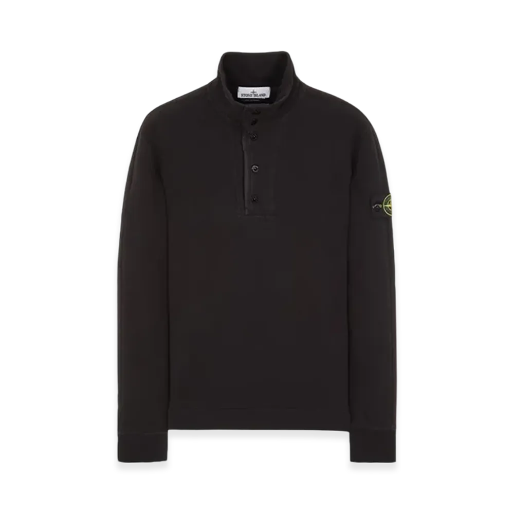 Stone Island 61152 Garment Dyed Stretch Cotton Fleece Valet-Stand Collar Sweatshirt - 23FW "Black"