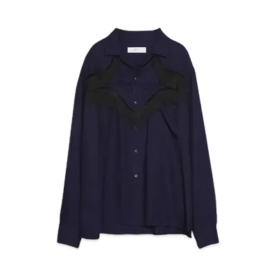 TOGA VIRILIS Viyella fringe shirt "NAVY"