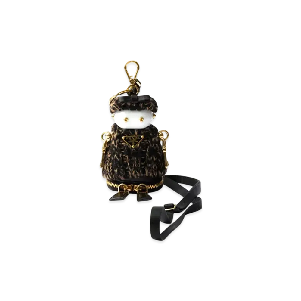 PRADA Soft Robot Knitted Bag Charm With Shoulder Strap "Black/Camel"