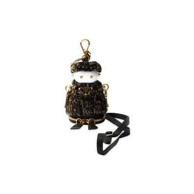 PRADA Soft Robot Knitted Bag Charm With Shoulder Strap "Black/Camel"