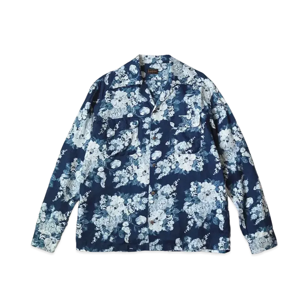 KAPITAL IDG French Cross Linen Champetre Wrangle Color Open Collar Shirt "Indigo"
