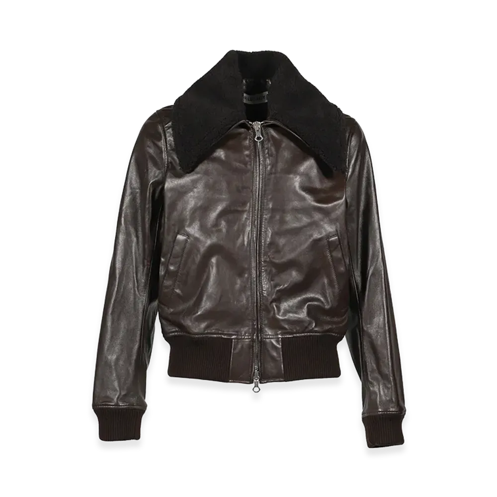 OUR LEGACY Shearling Collar Full Zip Calf Leather Bomber Jacket Faros Bomber "Brown"