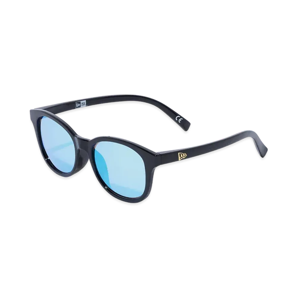 NEW ERA Sunglasses Boston Square Lens Shiny Black Frame Blue Mirror Lens "Black"