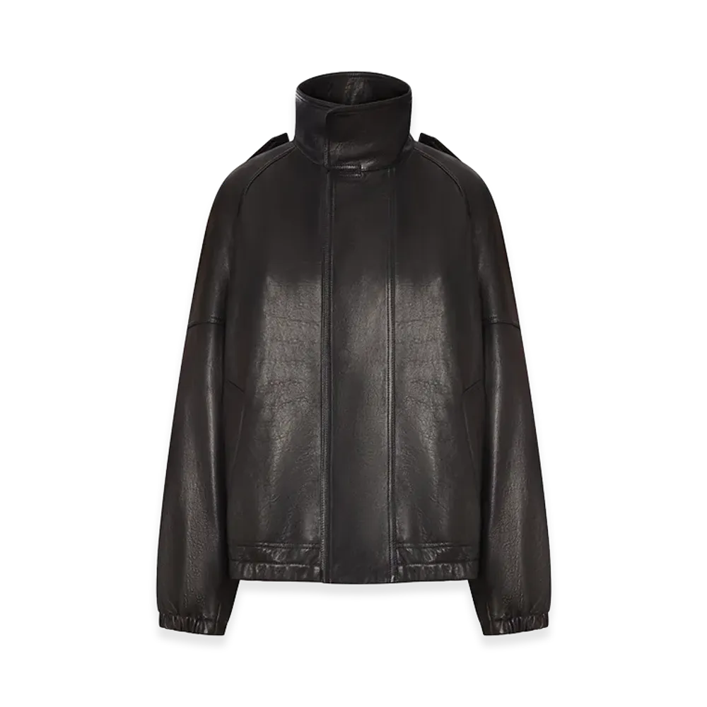 Saint Laurent Women's Oversized Leather Jacket With High Collar "Black"