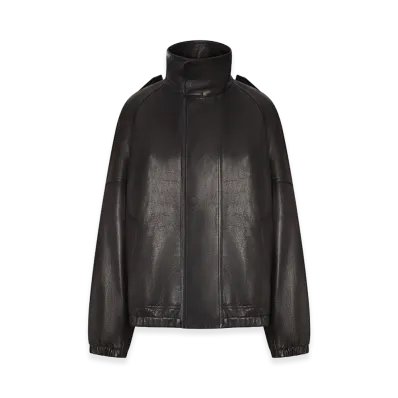 Saint Laurent Women's Oversized Leather Jacket With High Collar "Black"