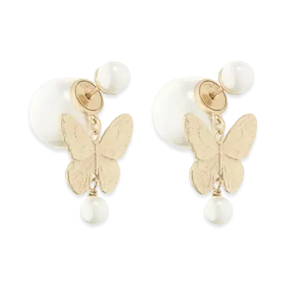 Dior Tribales Earrings Metal and Resin Pearls "Matte Gold/White"