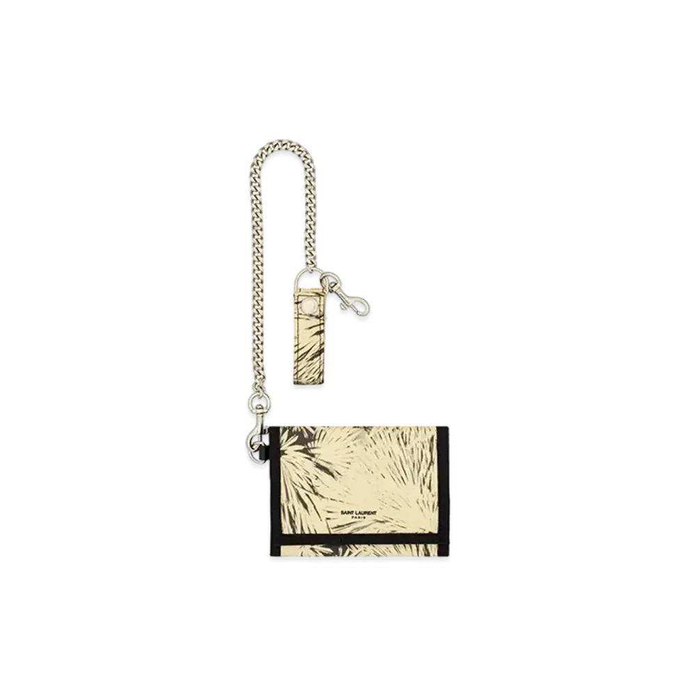 Saint Laurent Buffalo Chain Wallet In Nylon And Smooth Leather "Light Cream"