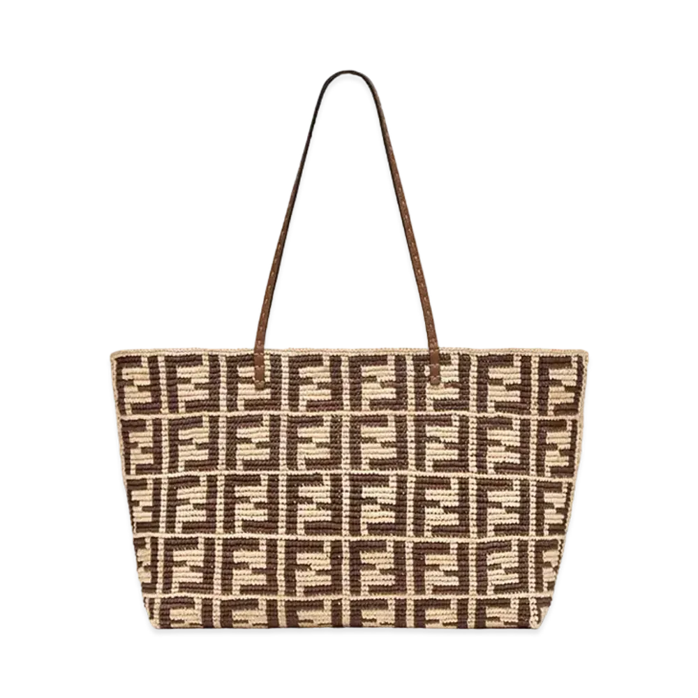 FENDI Large Roll FF Raffia Crochet Shopper "Brown"