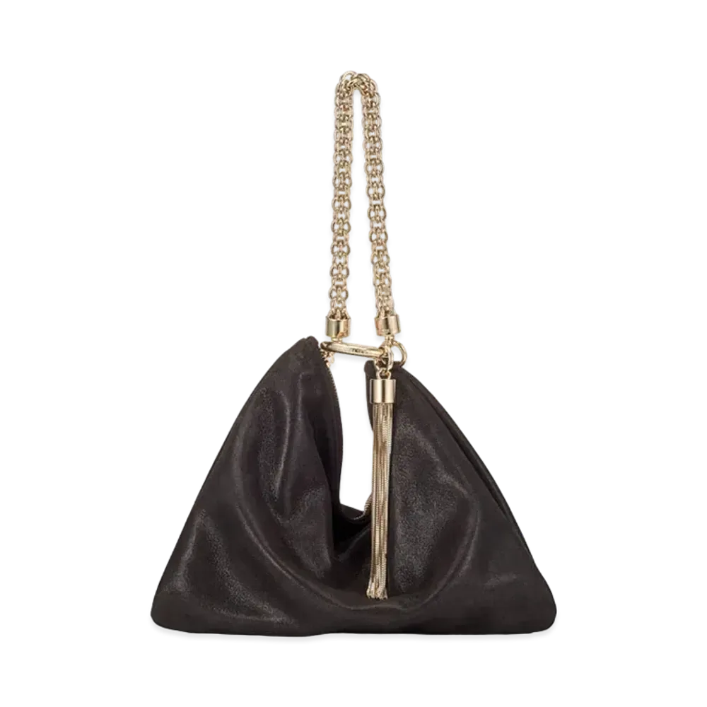 Jimmy Choo Callie Shimmer Suede Clutch Bag "Black"