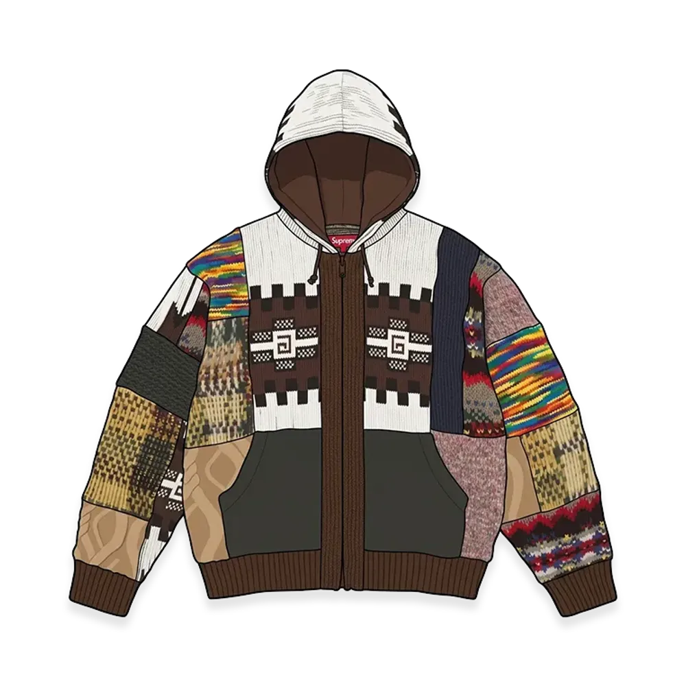 Supreme Patchwork Zip Up Hooded Sweater "Brown"