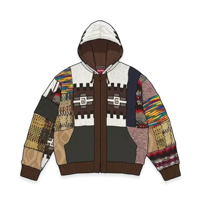 Supreme Patchwork Zip Up Hooded Sweater "Brown"