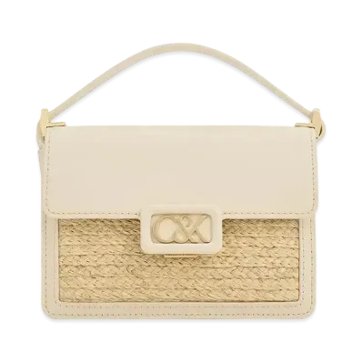 CHARLES & KEITH Leather & Raffia Boxy Bag "Beige"