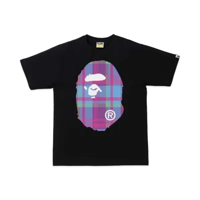 A BATHING APE CHECK BIG APE HEAD TEE "Black/Purple"