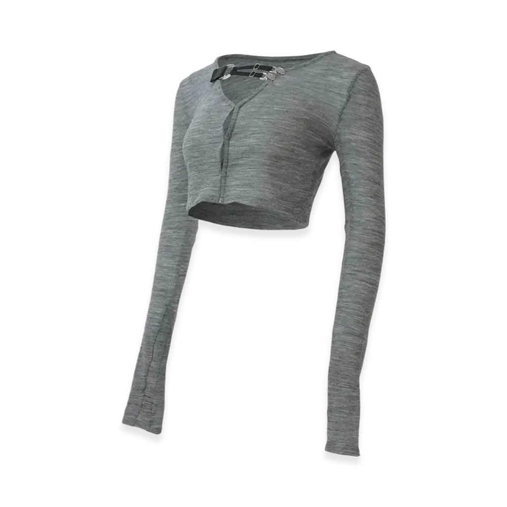 THEREDTHREAD S Clip Cardigan Cropped "Gray"