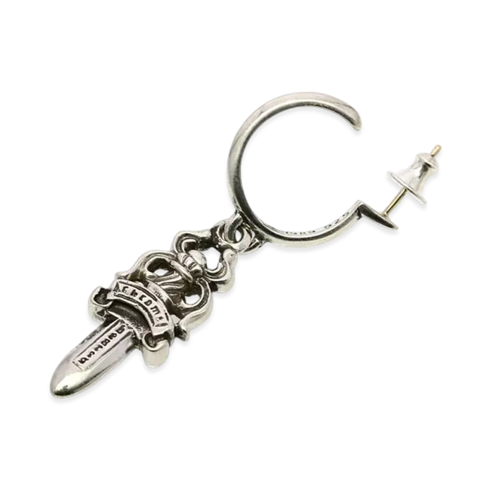 Chrome Hearts #5 Dagger Charm On Hoop Earrings "Silver"