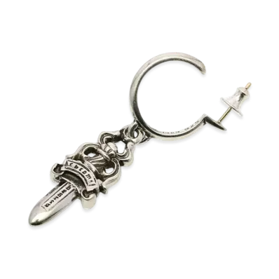 Chrome Hearts #5 Dagger Charm On Hoop Earrings "Silver"