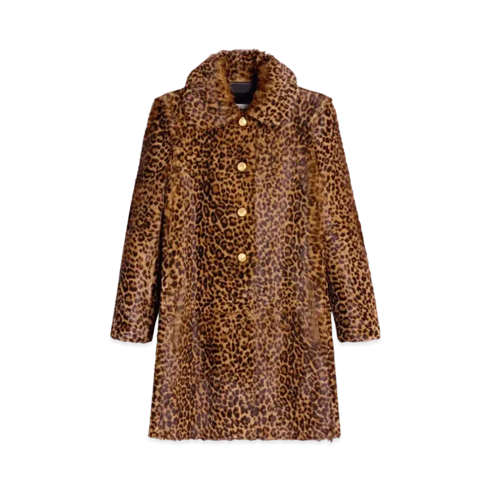 CELINE Babydoll Coat In Leopard Shearling "Leopard/Black"