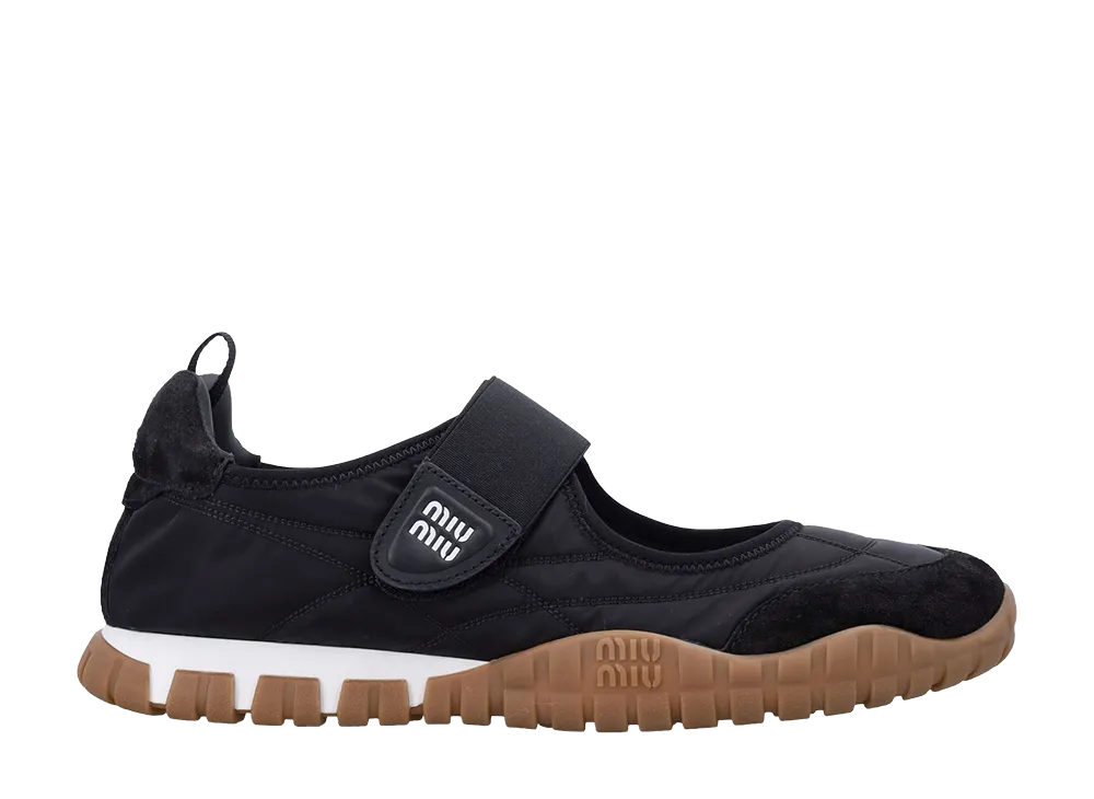 MIU MIU Women's Tyre Technical Fabric and Suede Ballerinas "Black"