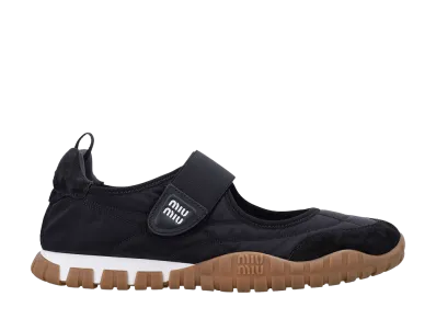 MIU MIU Women's Tyre Technical Fabric and Suede Ballerinas "Black"