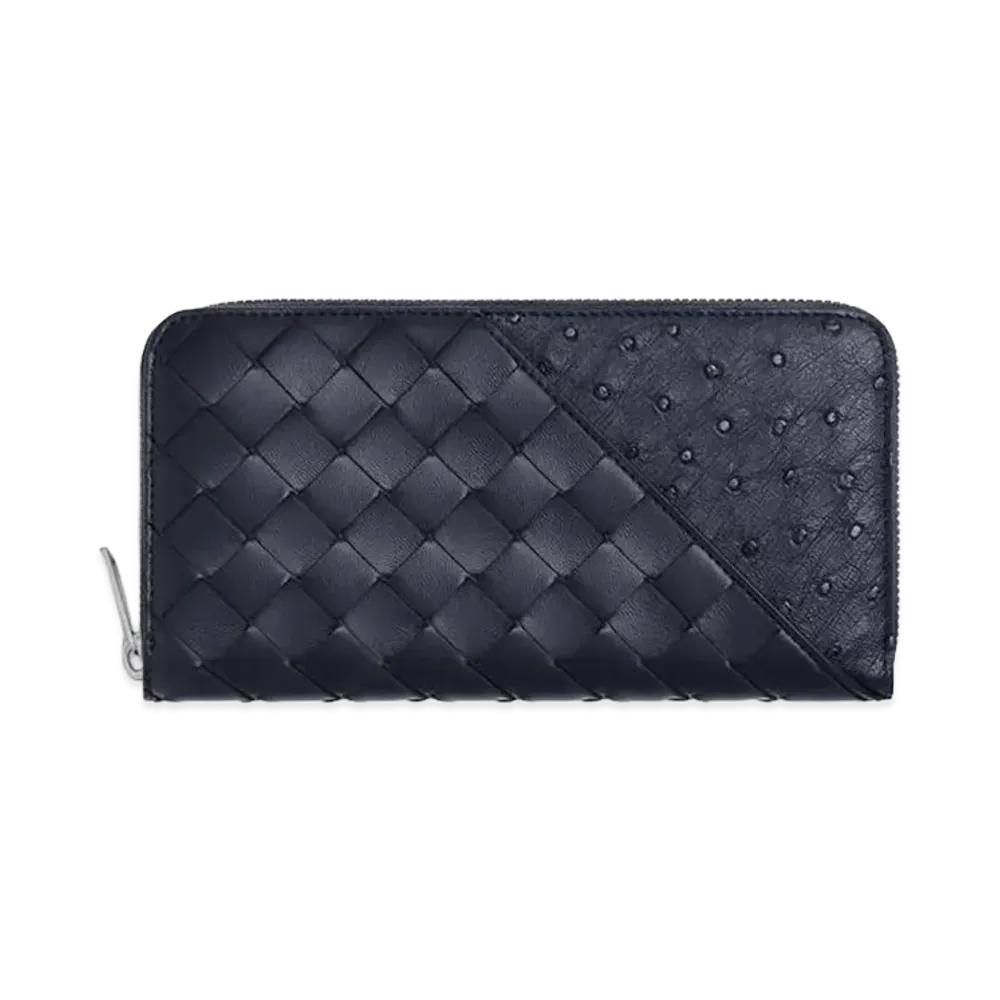 Bottega Veneta Intrecciato Diagonal Zip Around Wallet "Nocturnal"